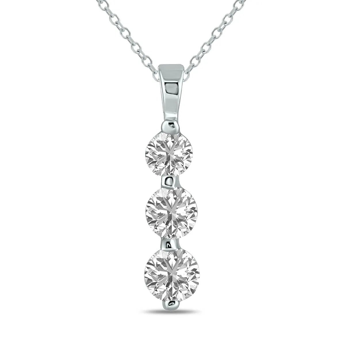 1 Ctw Lab Grown Diamond Three Stone Snow Pendant In 10K White Gold