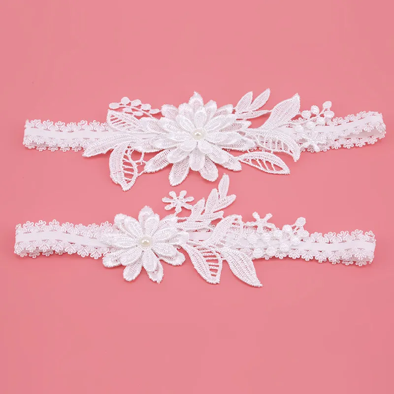 2Pcs Wedding Garter Navy White Embroidery Floral Sexy Garters Women/Female/Bride Thigh Ring Bridal L