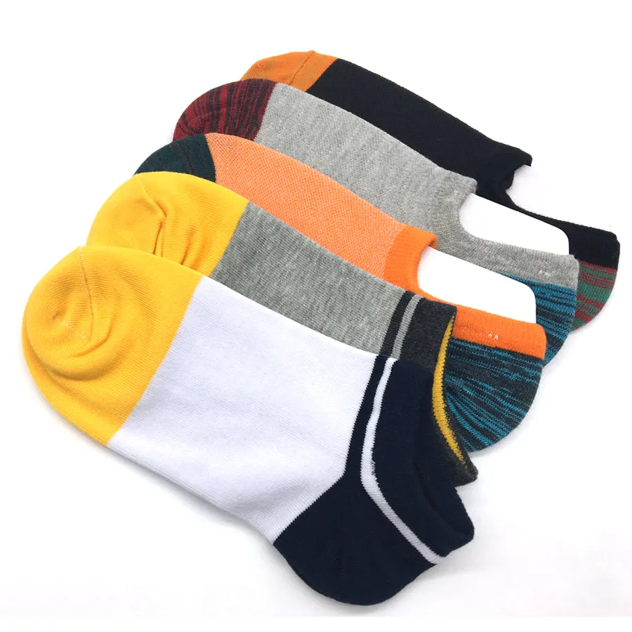 5 Pairs Lot Casual No Show Cotton Low Cut Ankle Harajuku Style Socks for Men