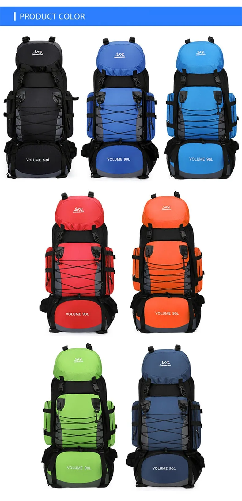 90L Mountaineering Travel Bags Nylon Hiking Camping Military Large Capacity Backpack Waterproof