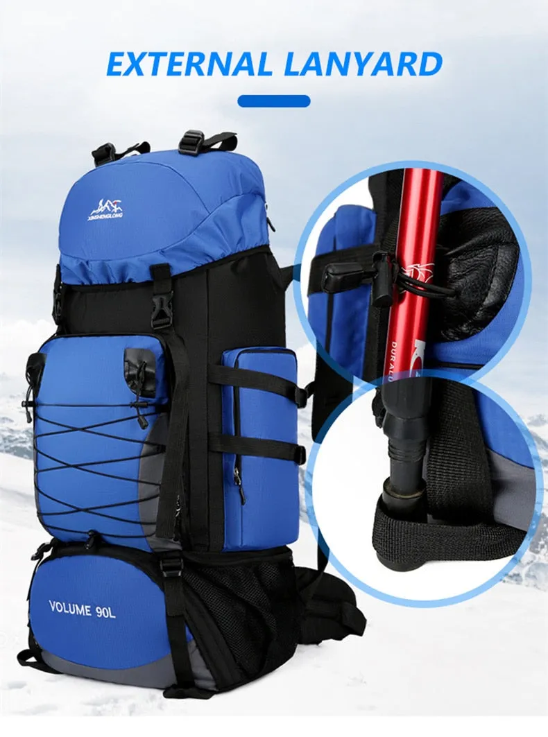 90L Mountaineering Travel Bags Nylon Hiking Camping Military Large Capacity Backpack Waterproof