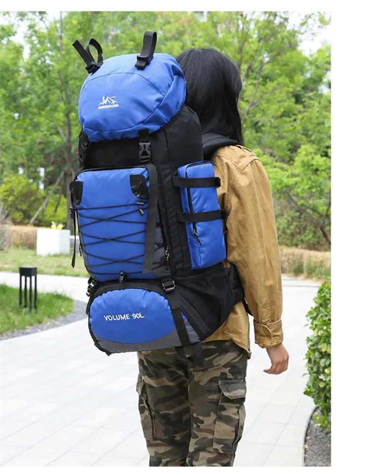 90L Mountaineering Travel Bags Nylon Hiking Camping Military Large Capacity Backpack Waterproof