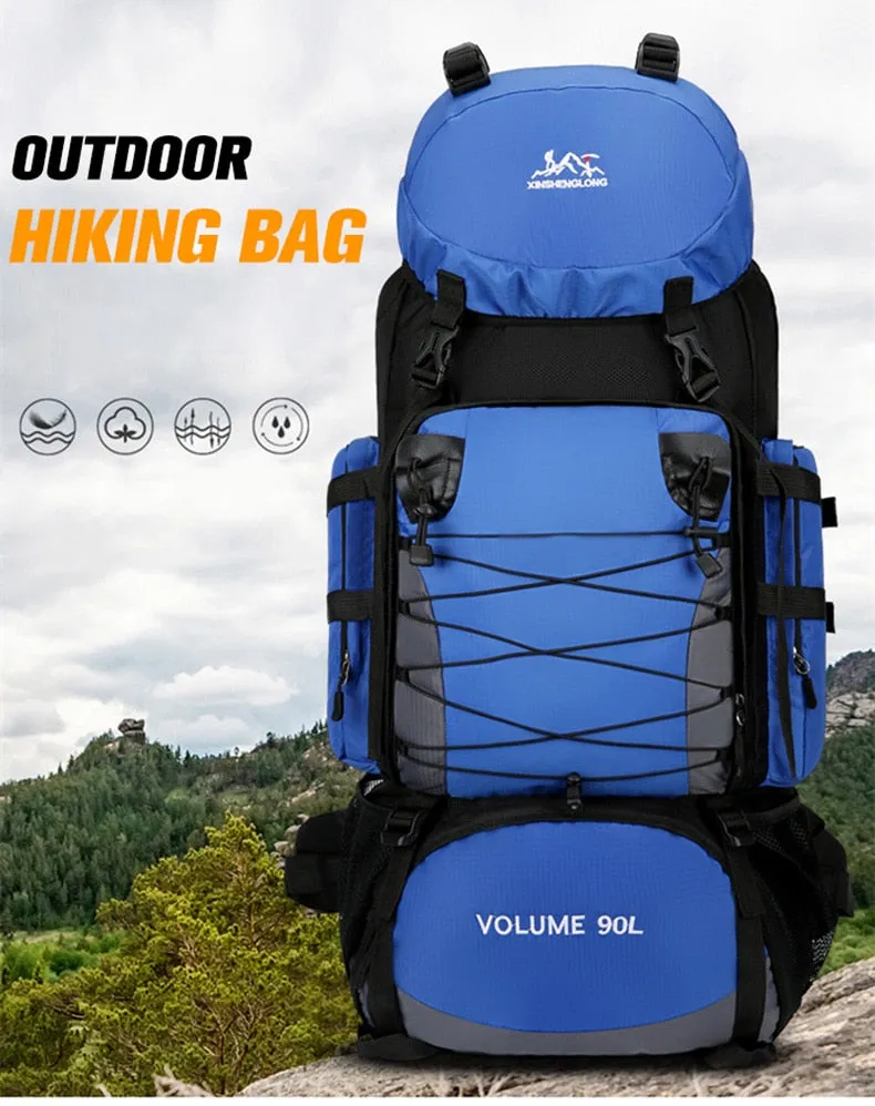 90L Mountaineering Travel Bags Nylon Hiking Camping Military Large Capacity Backpack Waterproof