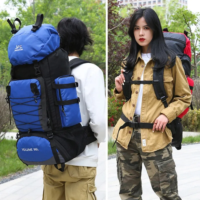 90L Mountaineering Travel Bags Nylon Hiking Camping Military Large Capacity Backpack Waterproof