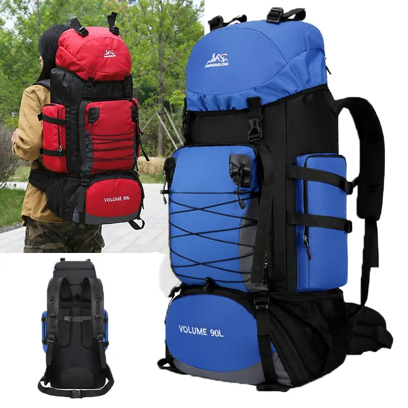 90L Mountaineering Travel Bags Nylon Hiking Camping Military Large Capacity Backpack Waterproof