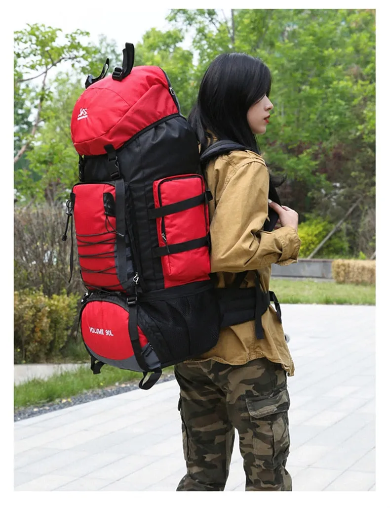 90L Mountaineering Travel Bags Nylon Hiking Camping Military Large Capacity Backpack Waterproof