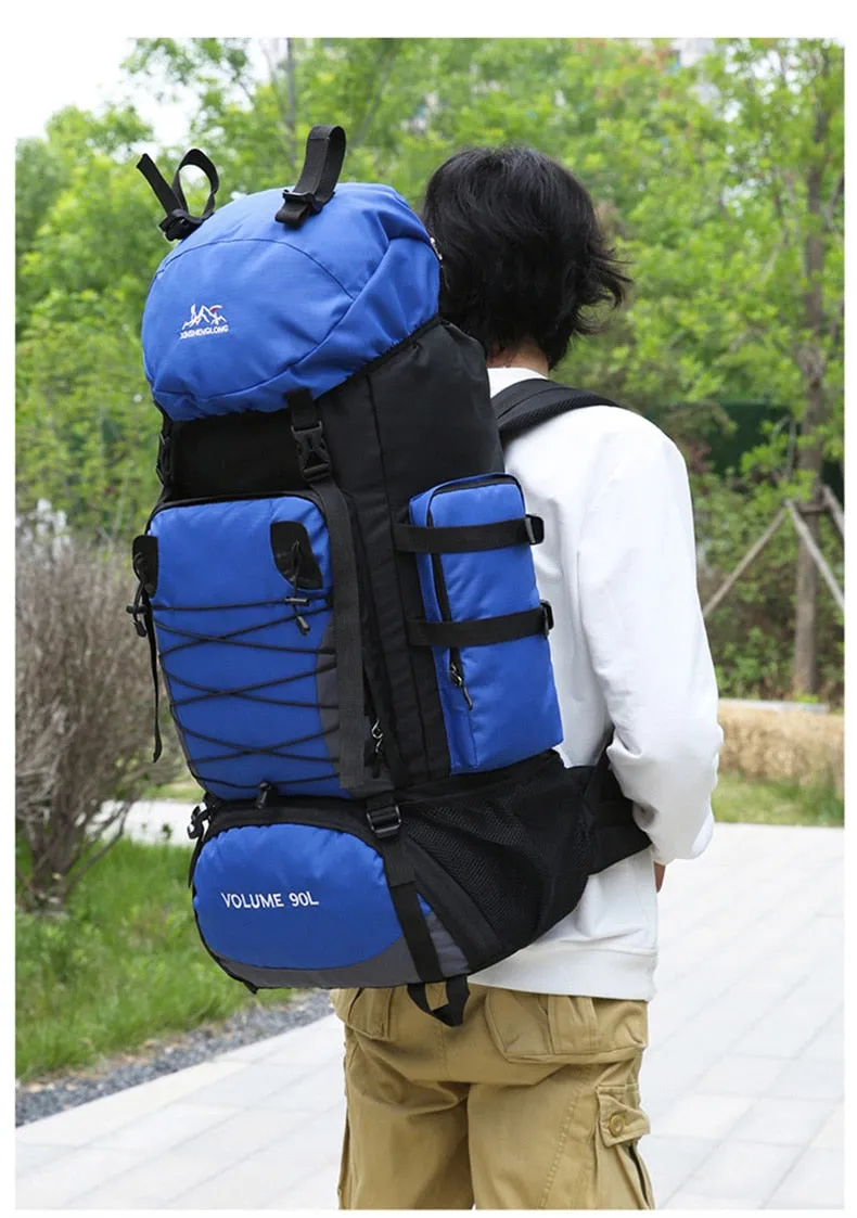 90L Mountaineering Travel Bags Nylon Hiking Camping Military Large Capacity Backpack Waterproof