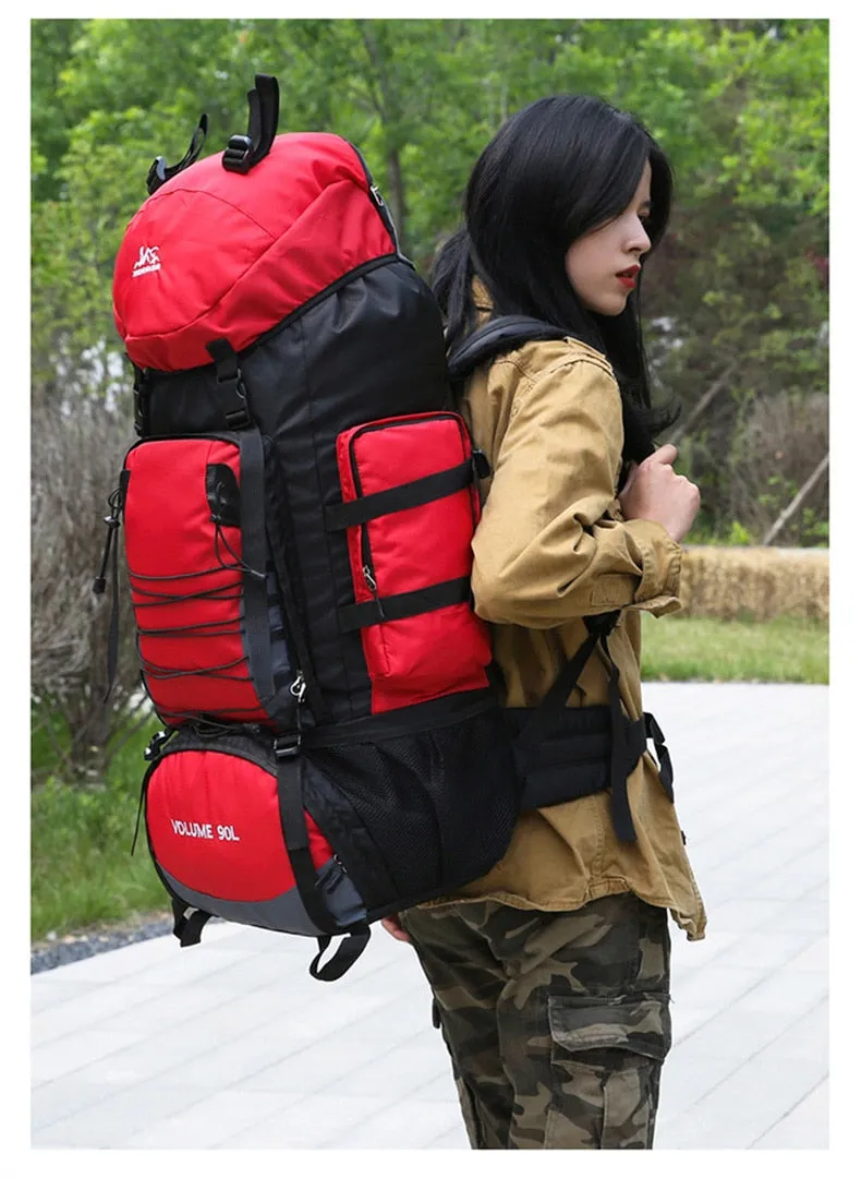 90L Mountaineering Travel Bags Nylon Hiking Camping Military Large Capacity Backpack Waterproof