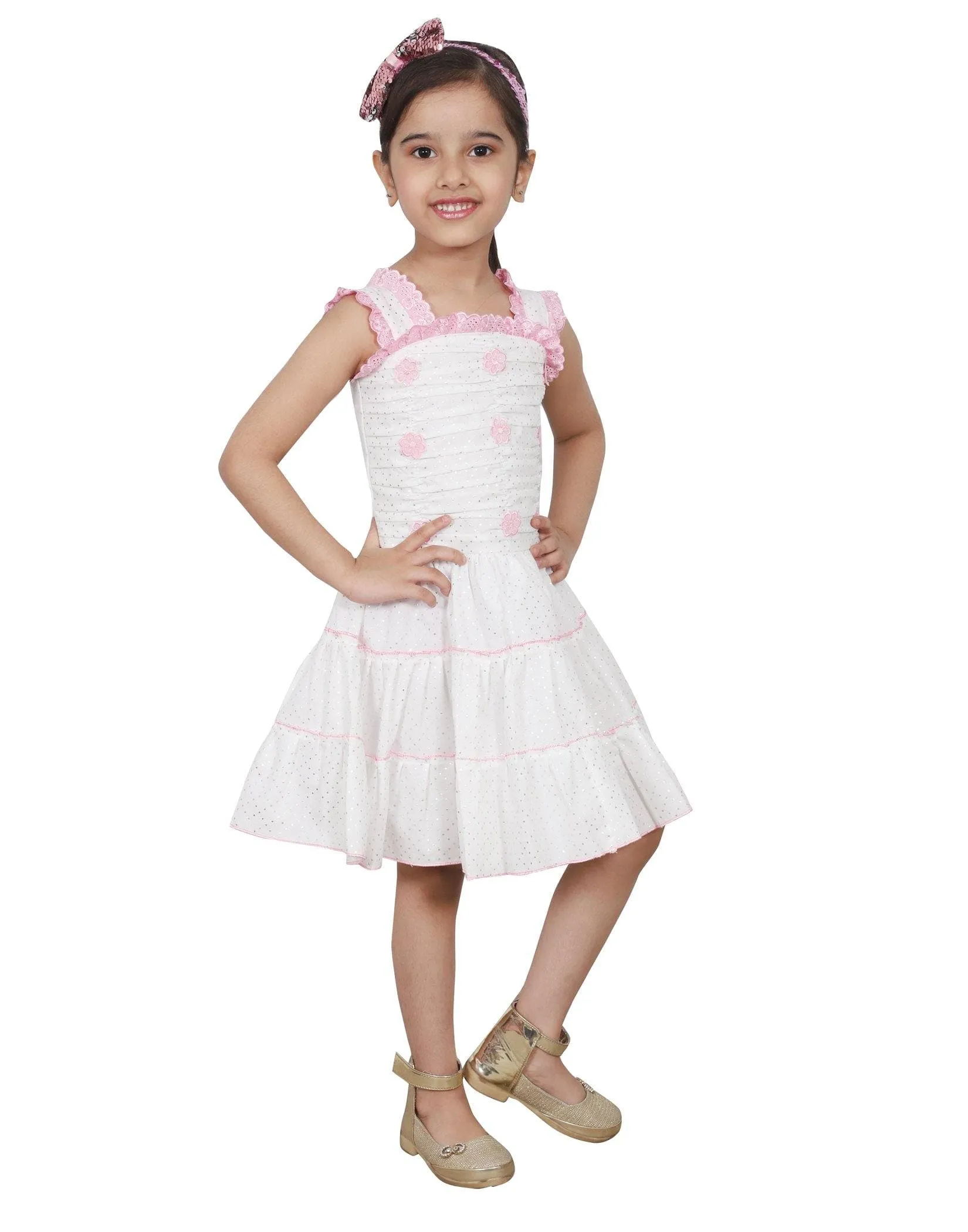 Ahhaaaa Kids Cotton Sleeveless Floral Knee Length Dress/Frock for Girls