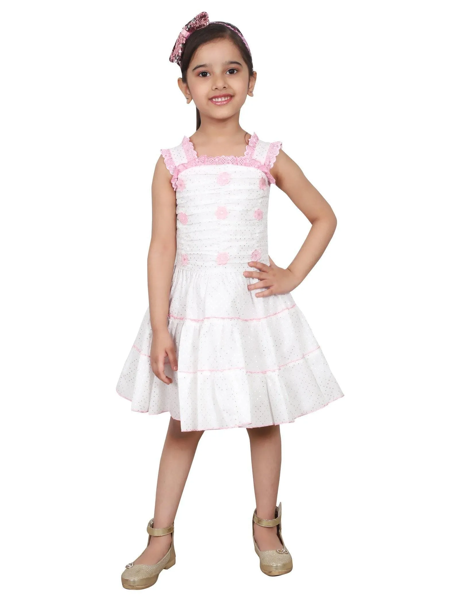 Ahhaaaa Kids Cotton Sleeveless Floral Knee Length Dress/Frock for Girls