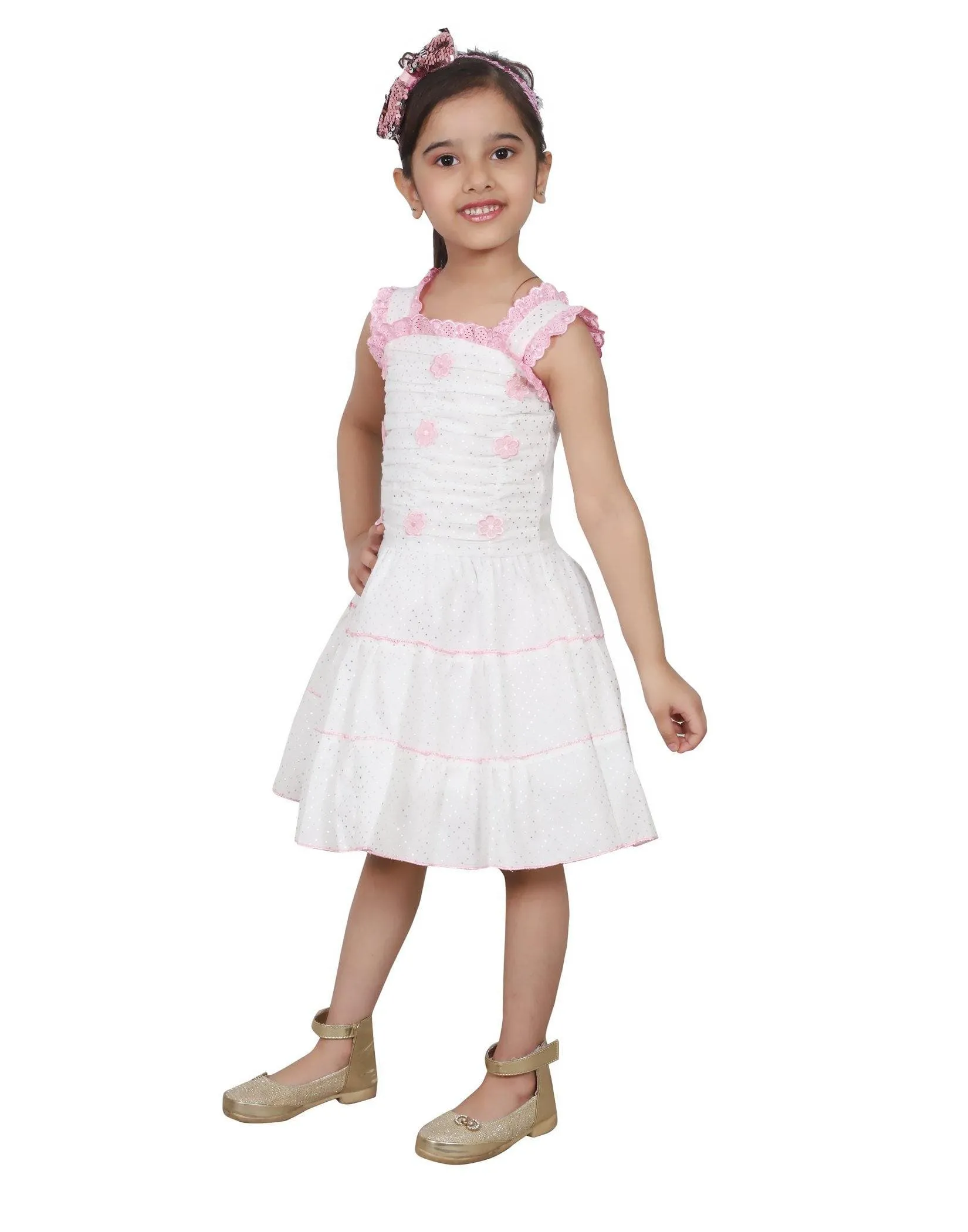 Ahhaaaa Kids Cotton Sleeveless Floral Knee Length Dress/Frock for Girls