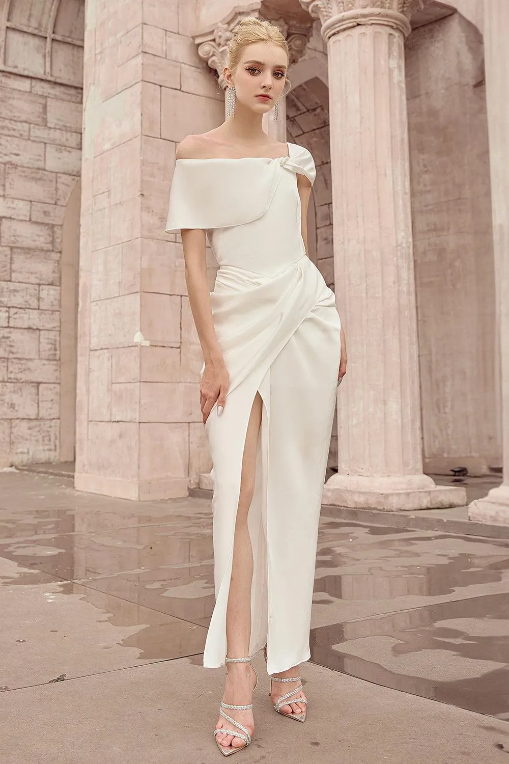 Ariadne Slit Asymmetric Neck Silk Ankle Length Dress