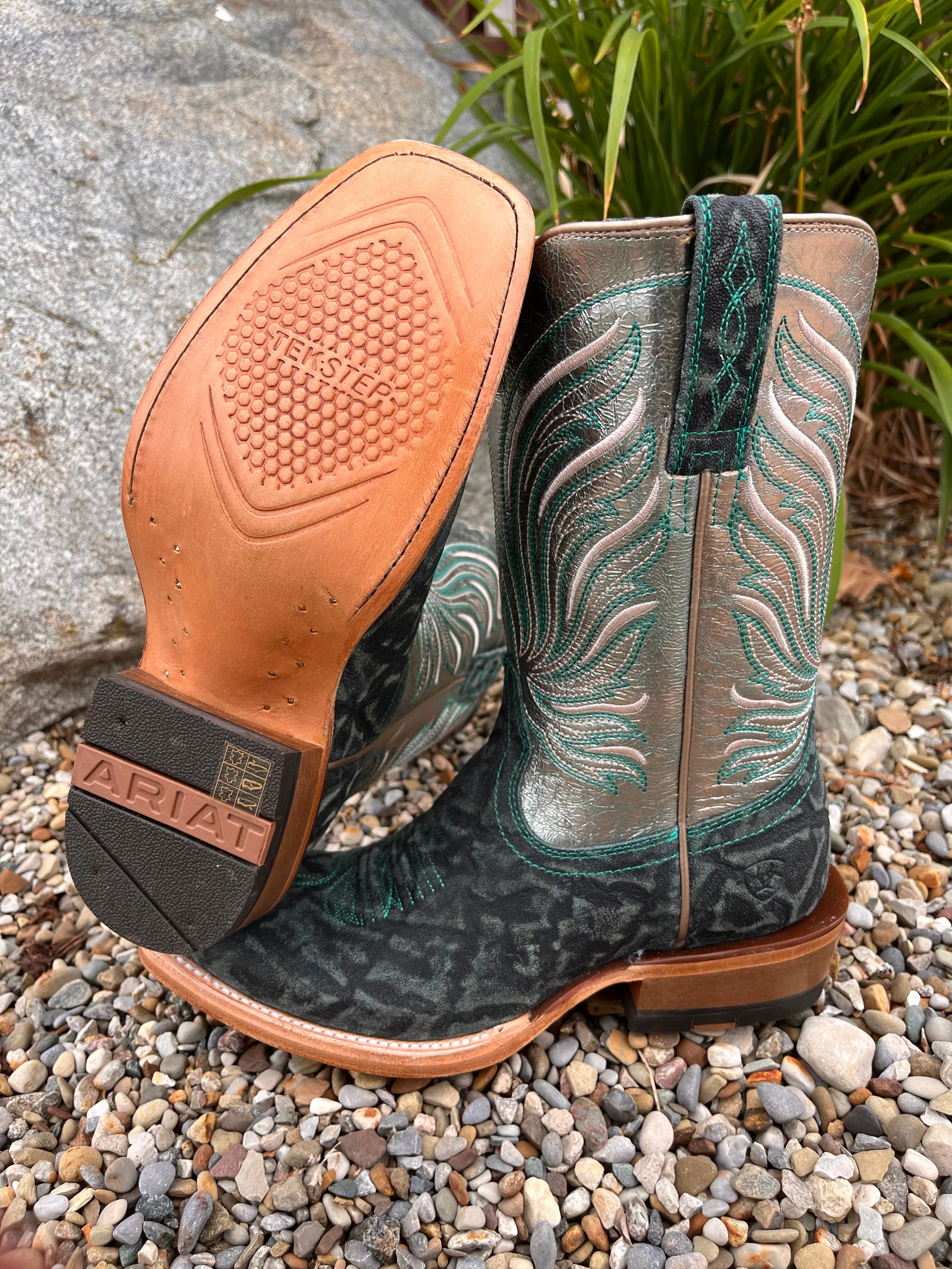 Ariat Women's Futurity Dash Pewter Shine & Mint Elephant Print Western Cowgirl Boots 10053807