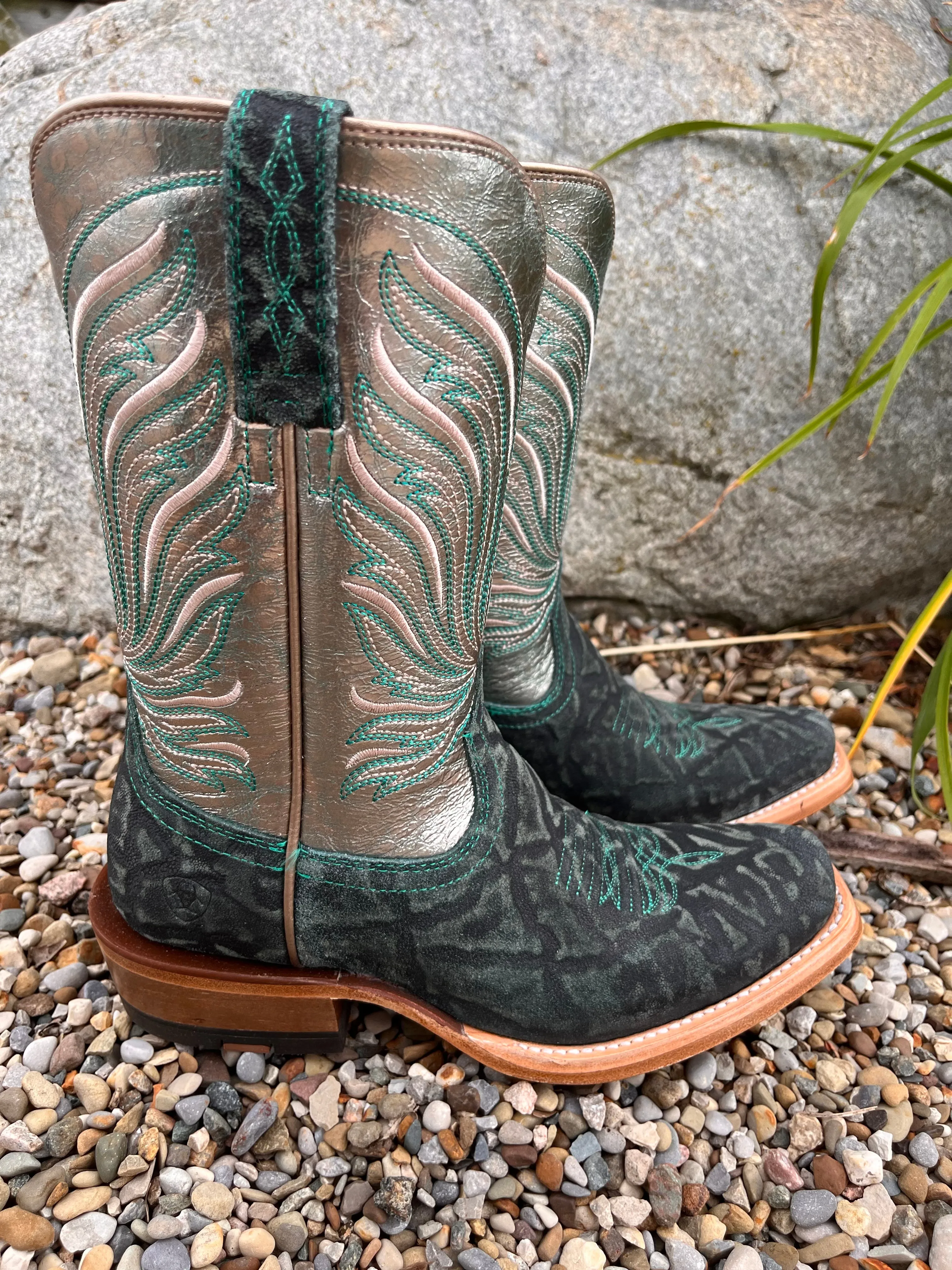 Ariat Women's Futurity Dash Pewter Shine & Mint Elephant Print Western Cowgirl Boots 10053807