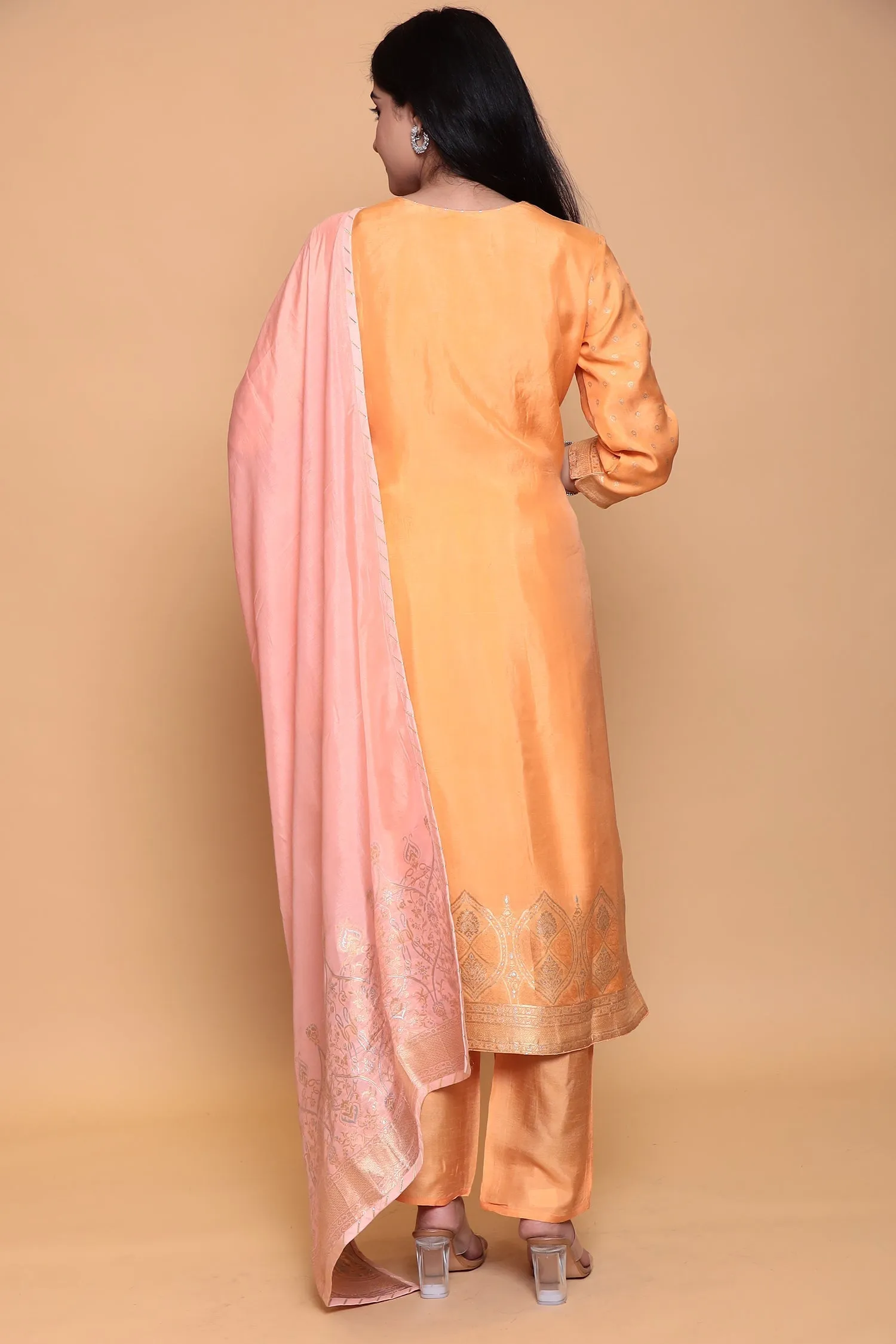 Banarasi Dola Silk Suit with Gota, Zari work.