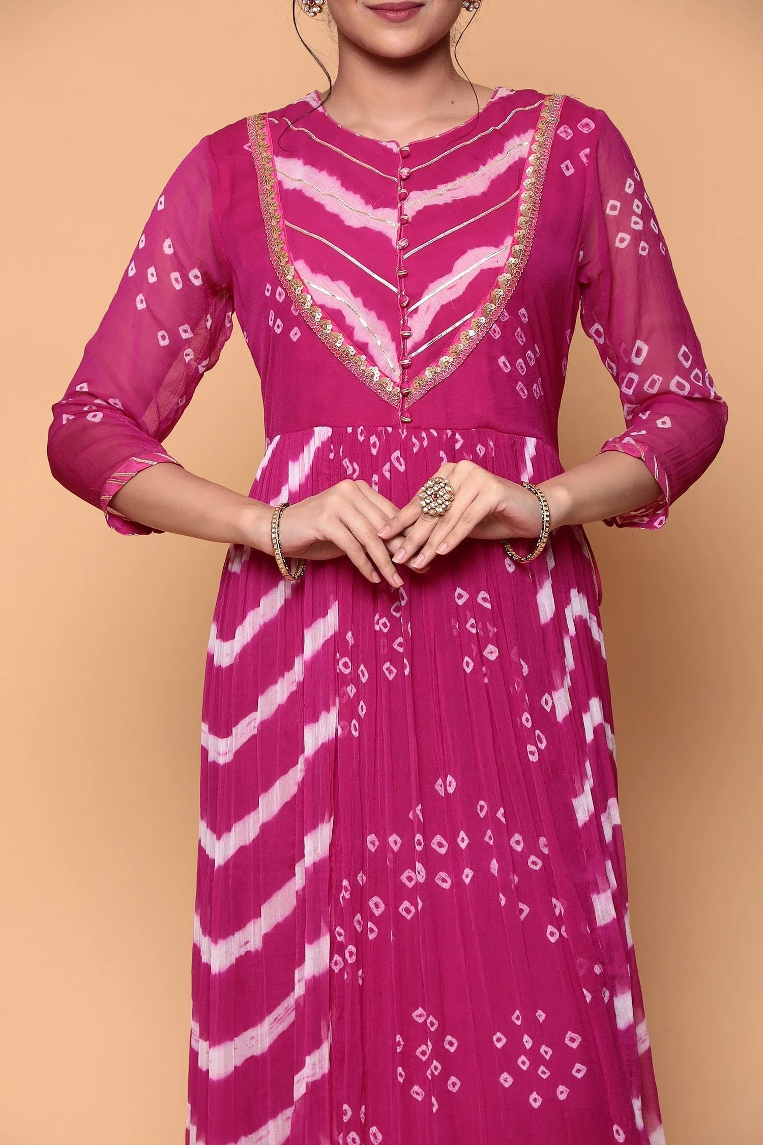 Bandhej Georgette Kurta Stitched with Gota work.