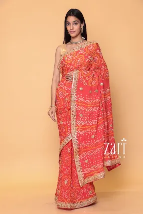 Bandhej Georgette Saree with Dori, Gota Patti work.