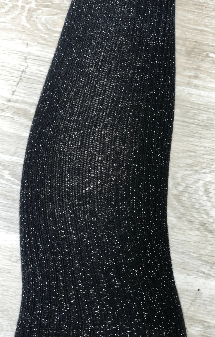 Black & Silver Sparkle Thigh High Socks