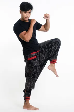 Black and Gray Thai Hill Tribe Fabric Men's Harem Pants with Ankle Straps