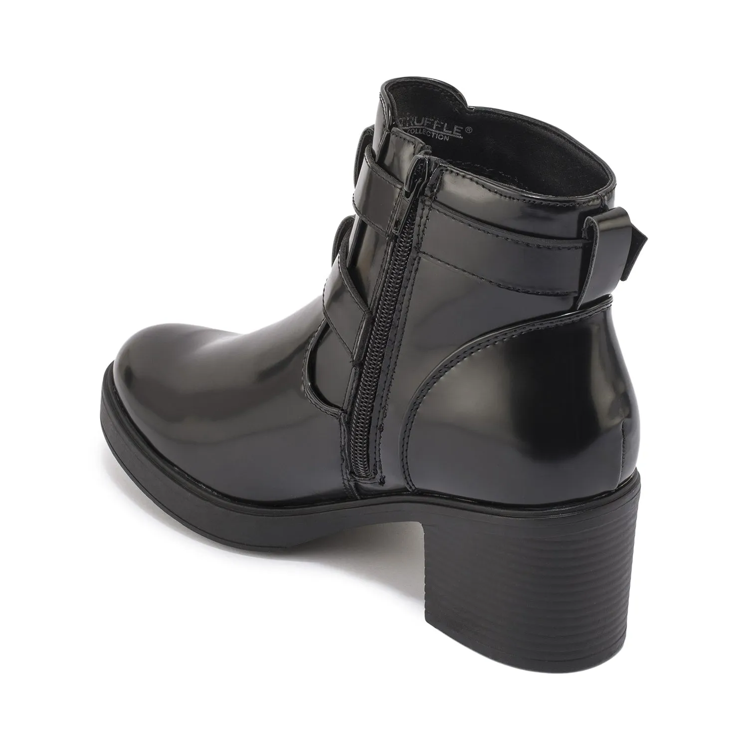 Black Chunk Buckle Detail Ankle Boot