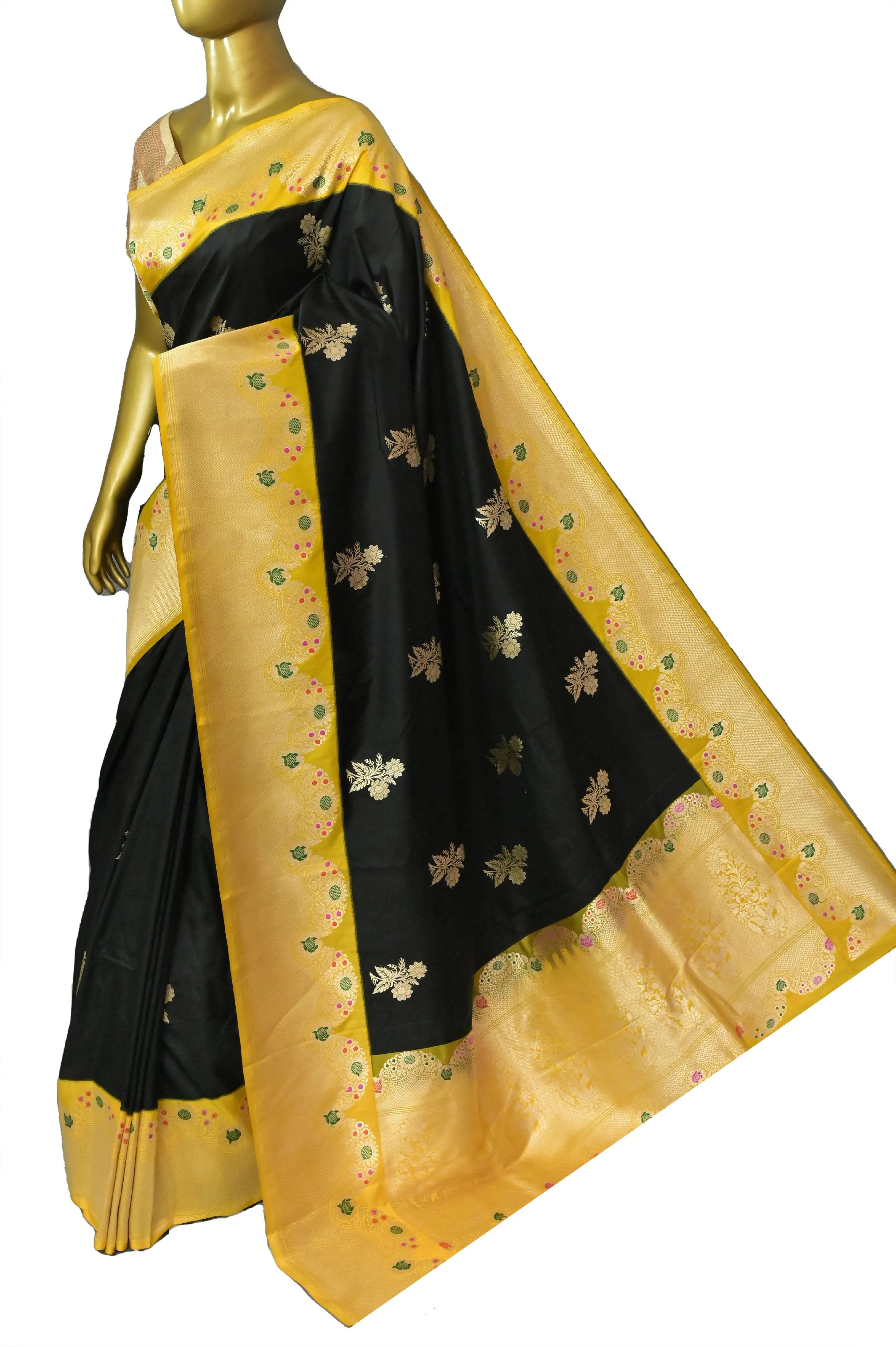 Black Color Korial Katan Banarasi Saree with Meenakari Work