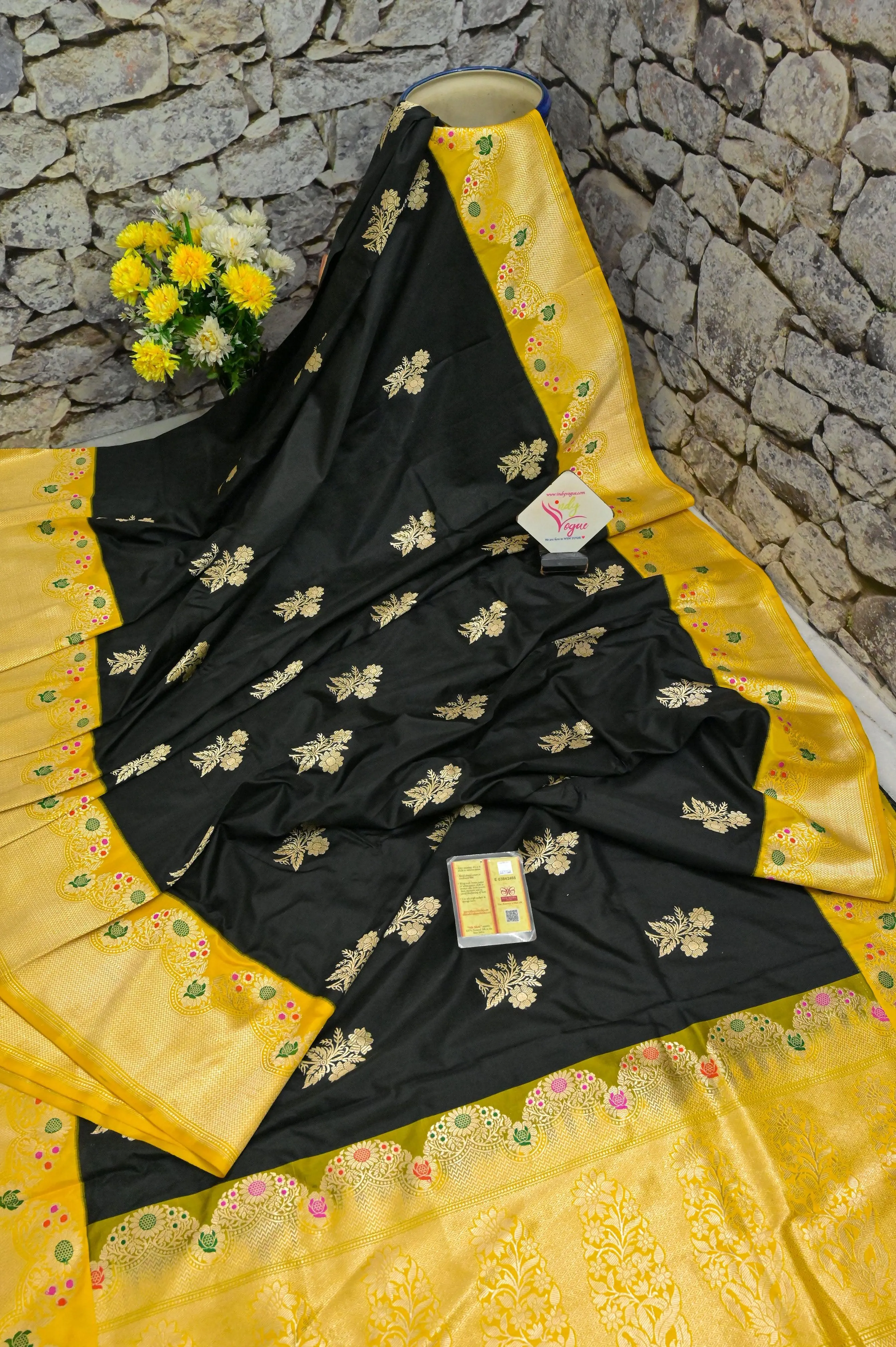 Black Color Korial Katan Banarasi Saree with Meenakari Work