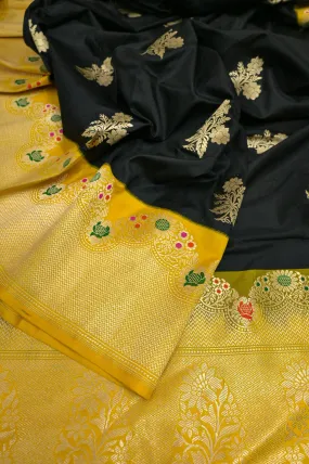 Black Color Korial Katan Banarasi Saree with Meenakari Work