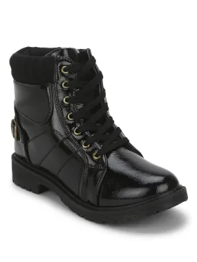 Black Patent Lace-Up Ankle Boots