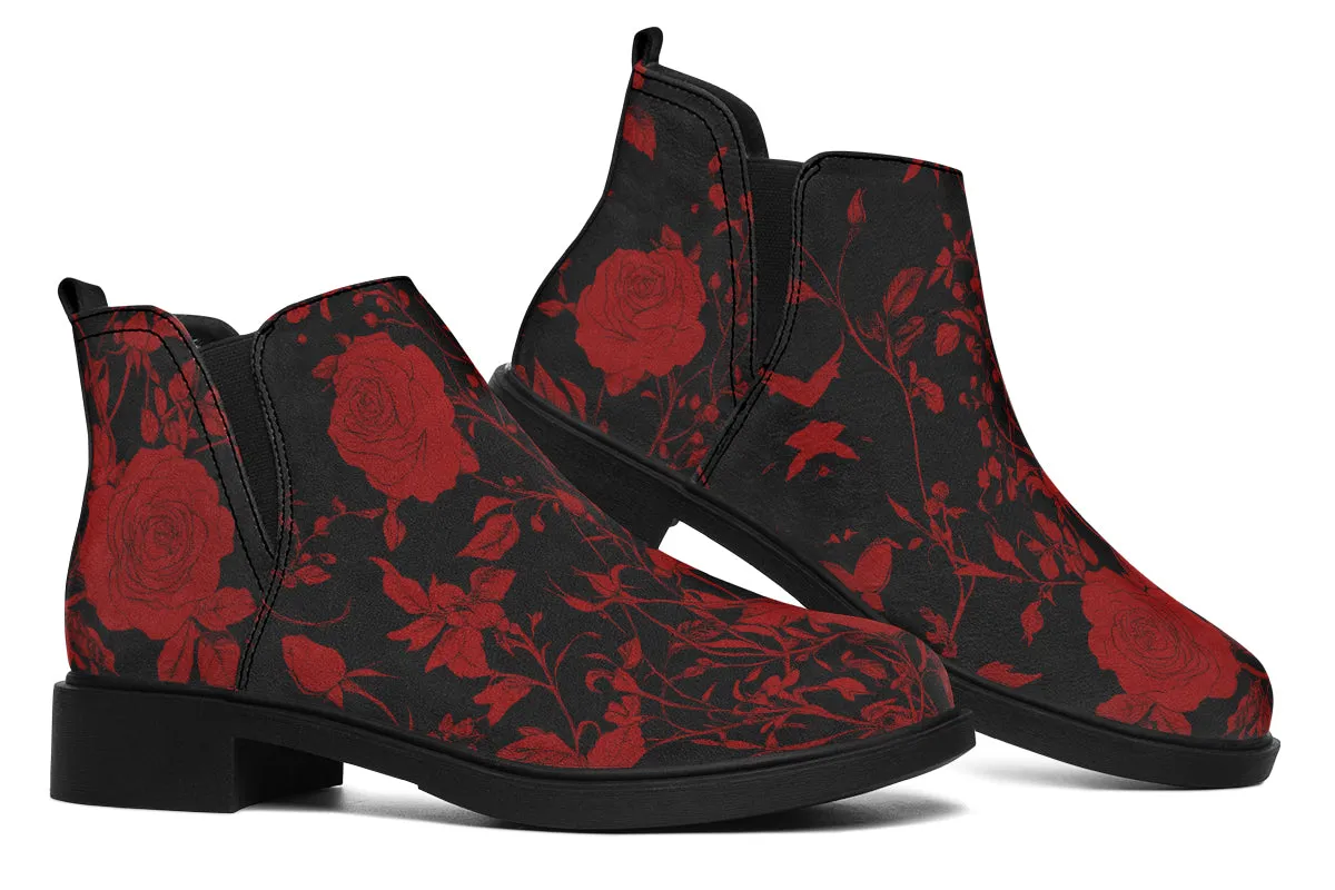 Blood Rose Romance Chelsea Boots - Comfy Slip-On - Soft & Water-Resistant Micro-Suede Vegan Shoes