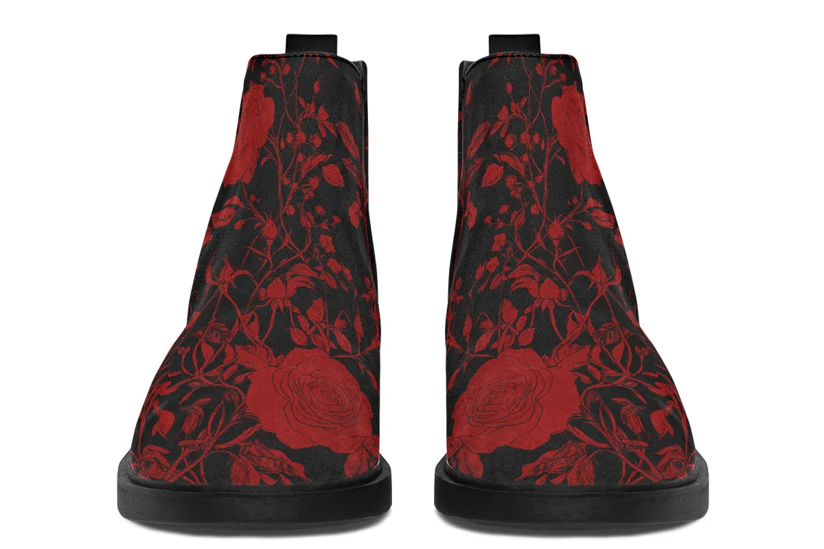 Blood Rose Romance Chelsea Boots - Comfy Slip-On - Soft & Water-Resistant Micro-Suede Vegan Shoes