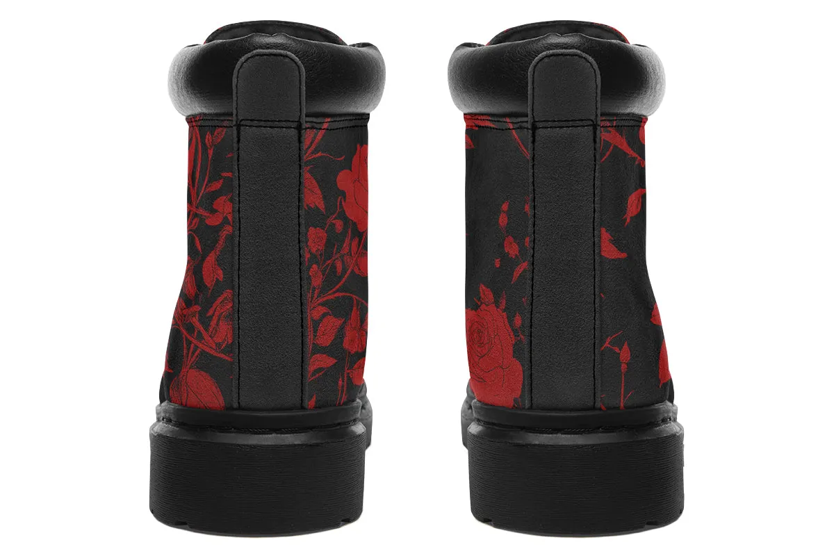 Blood Rose Romance Classic Boots - High Quality Micro-Suede Weatherproof Vegan Shoes with Stitched on Soles