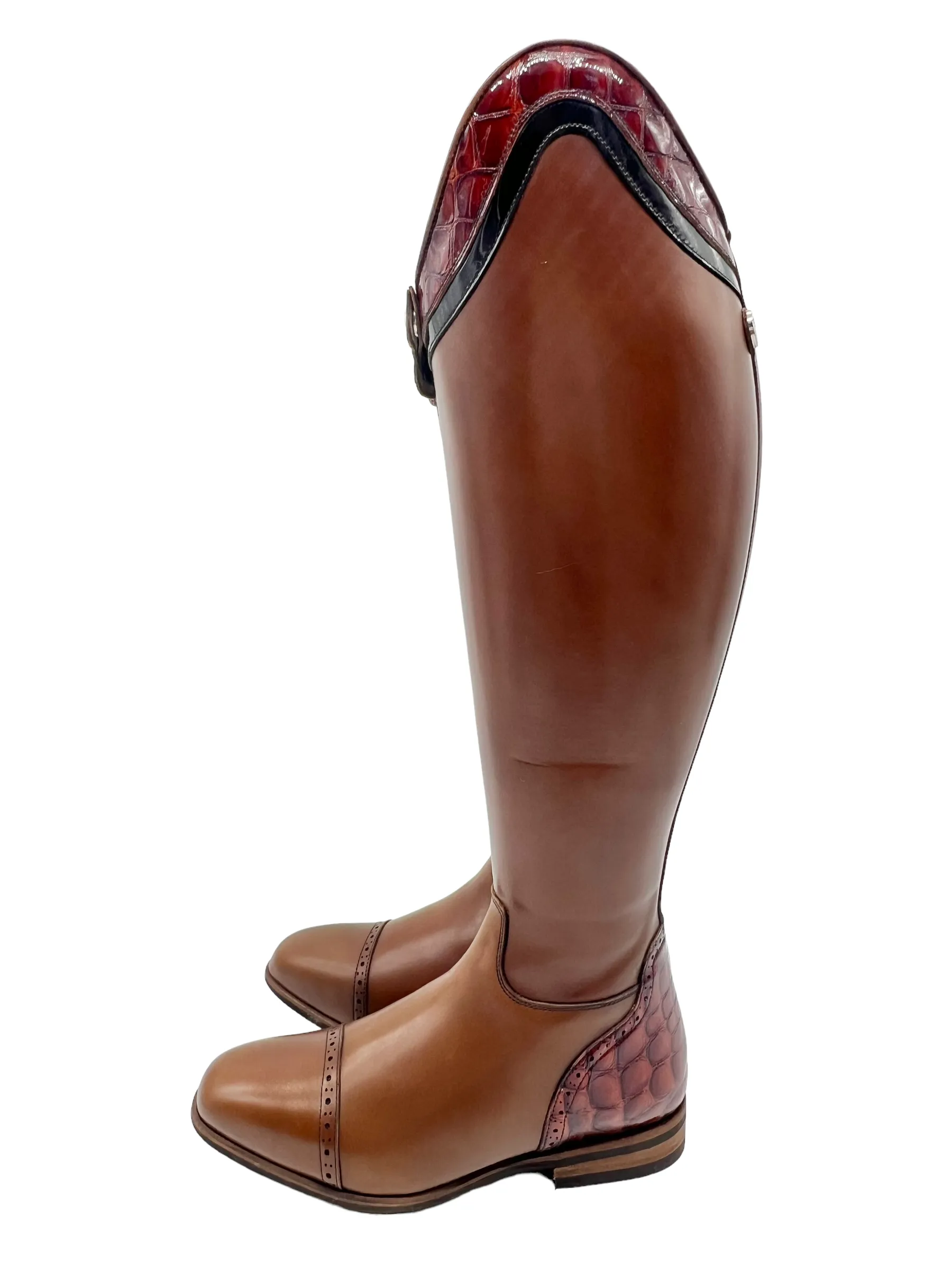 Celeris Brown leather & Patent Croc Embossed Passage Riding Boots