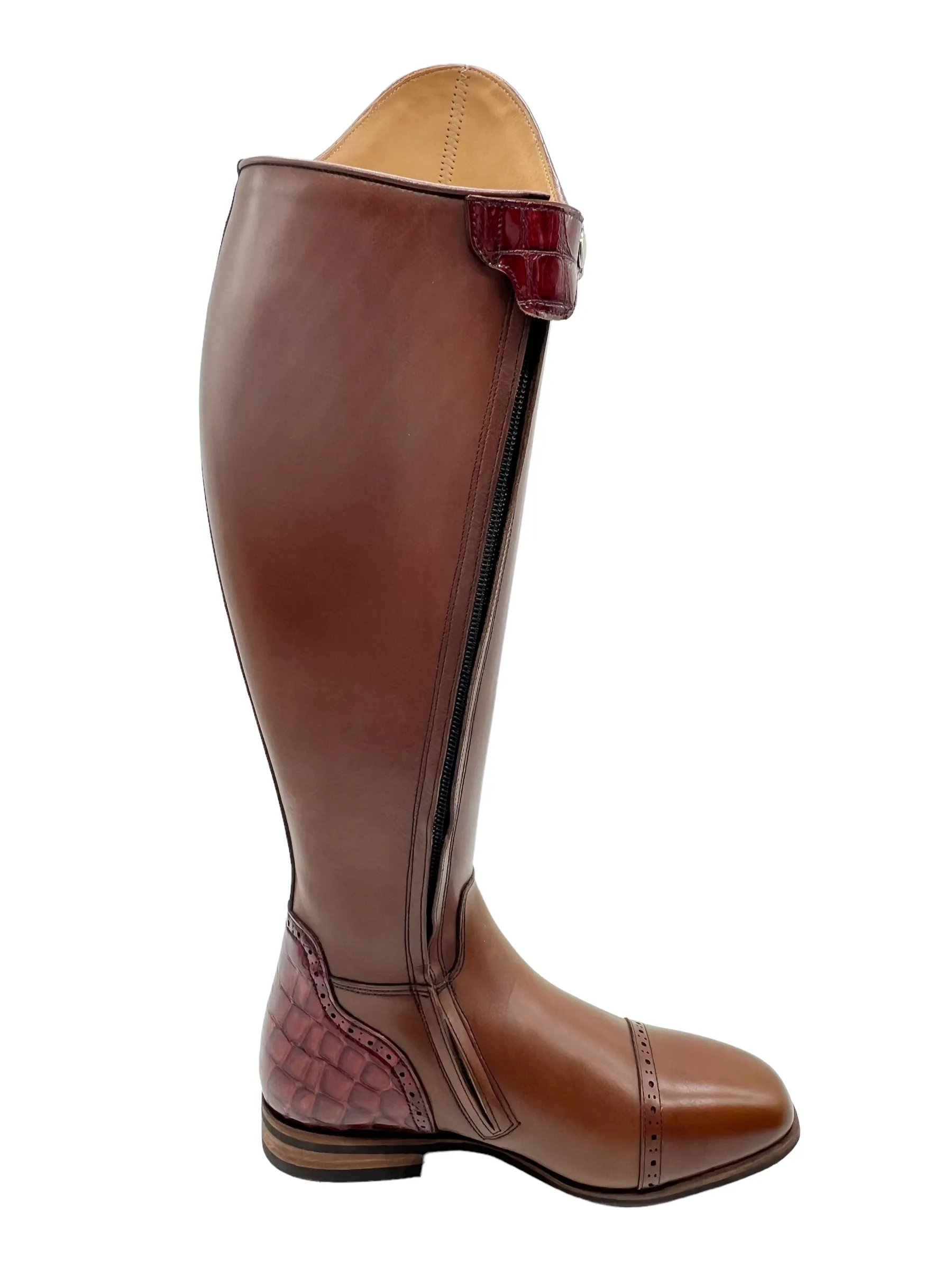 Celeris Brown leather & Patent Croc Embossed Passage Riding Boots