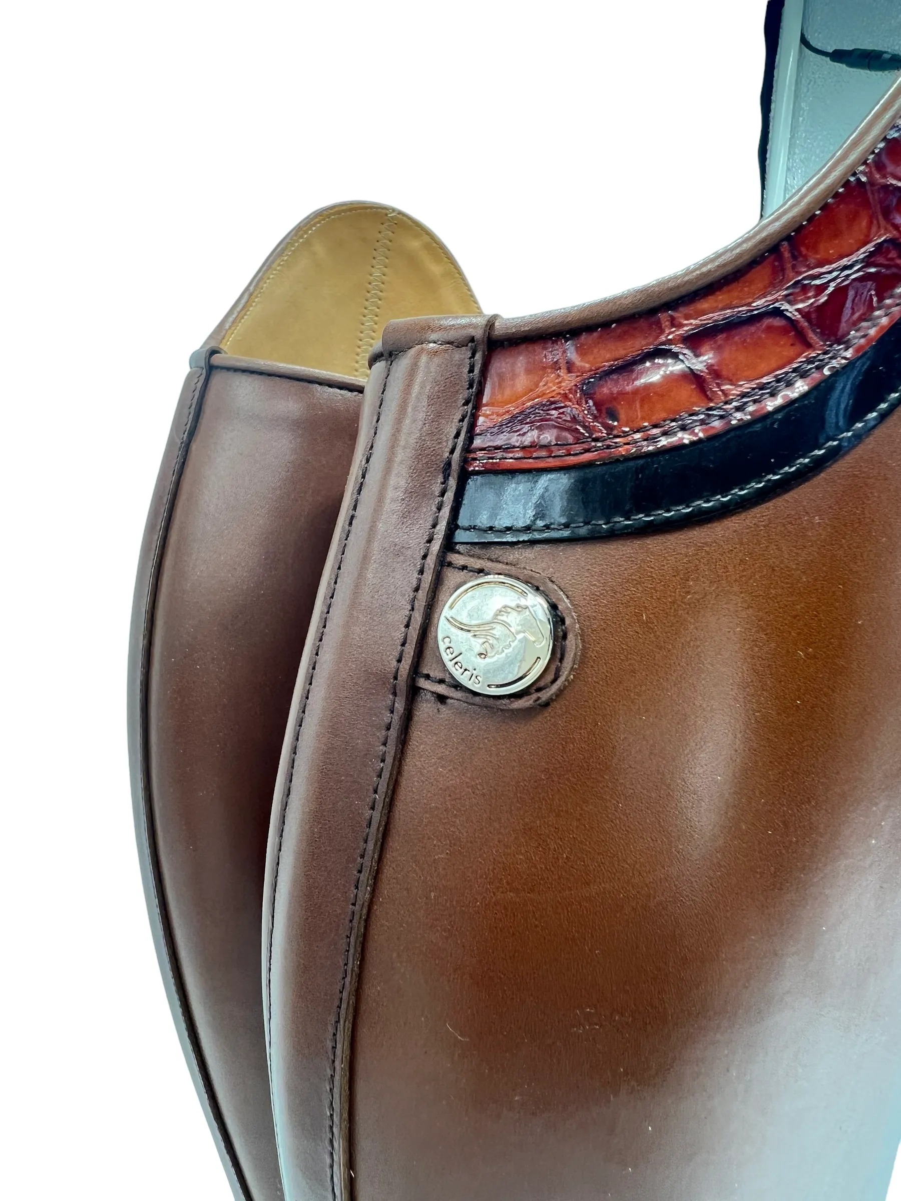 Celeris Brown leather & Patent Croc Embossed Passage Riding Boots