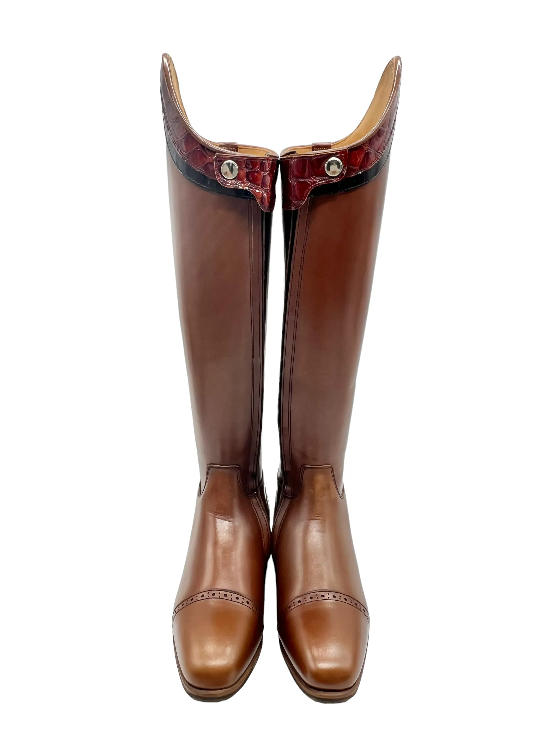 Celeris Brown leather & Patent Croc Embossed Passage Riding Boots