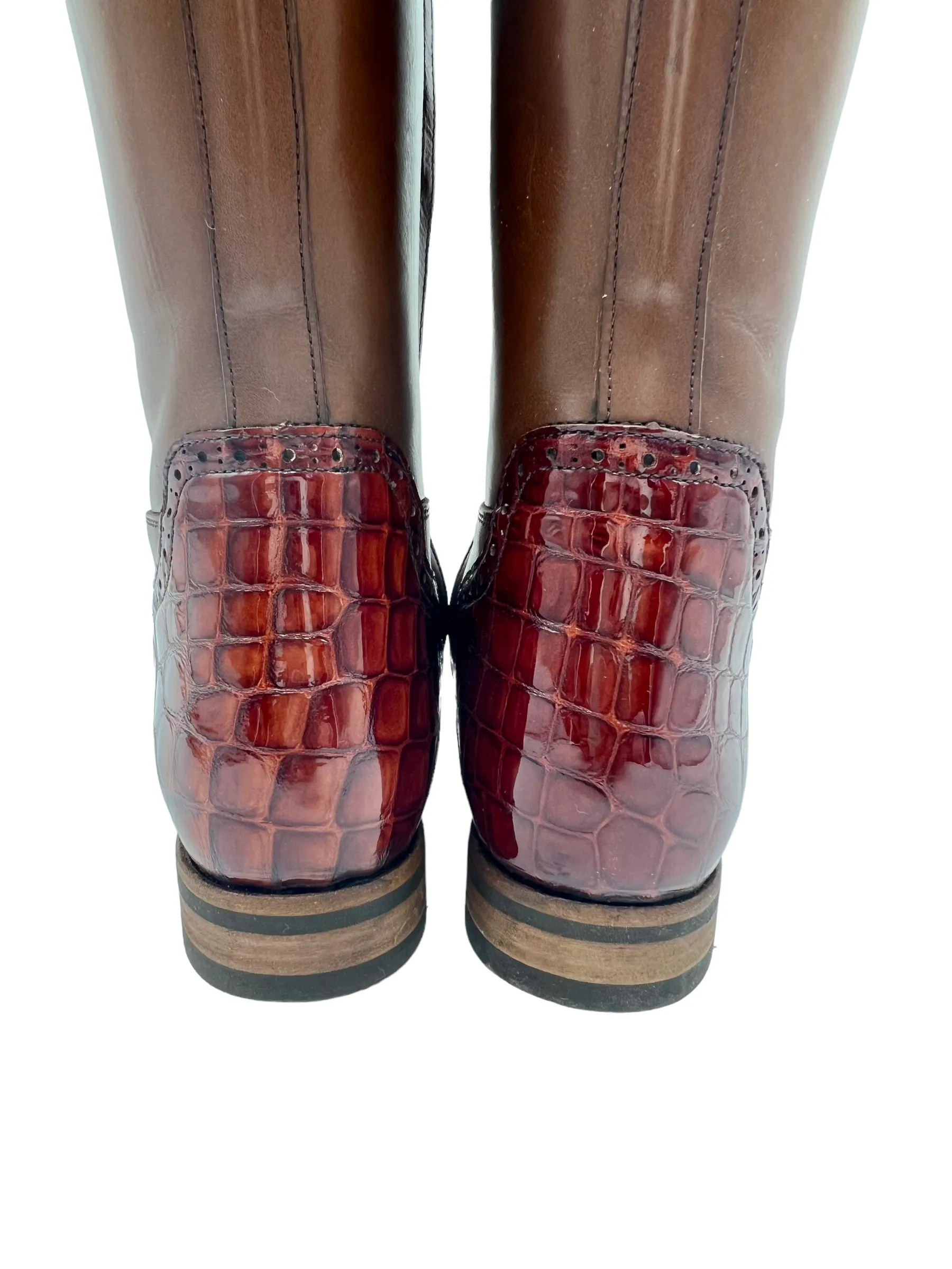 Celeris Brown leather & Patent Croc Embossed Passage Riding Boots