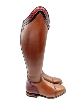 Celeris Brown leather & Patent Croc Embossed Passage Riding Boots