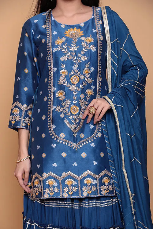 Chanderi Bandhej Suit with Zardozi and Thread work.