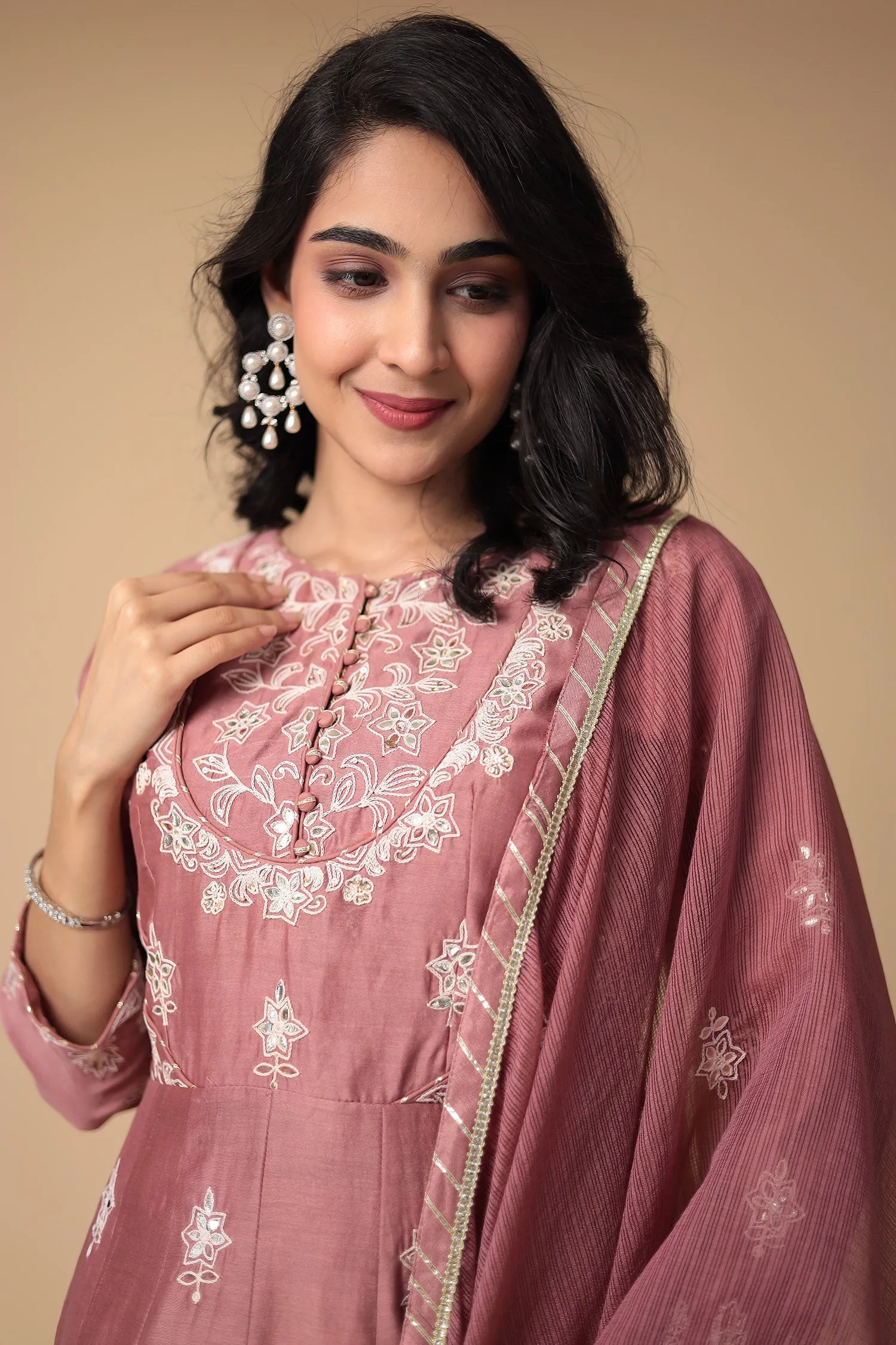 Chanderi Peplum Silk Suit with Embroidered work