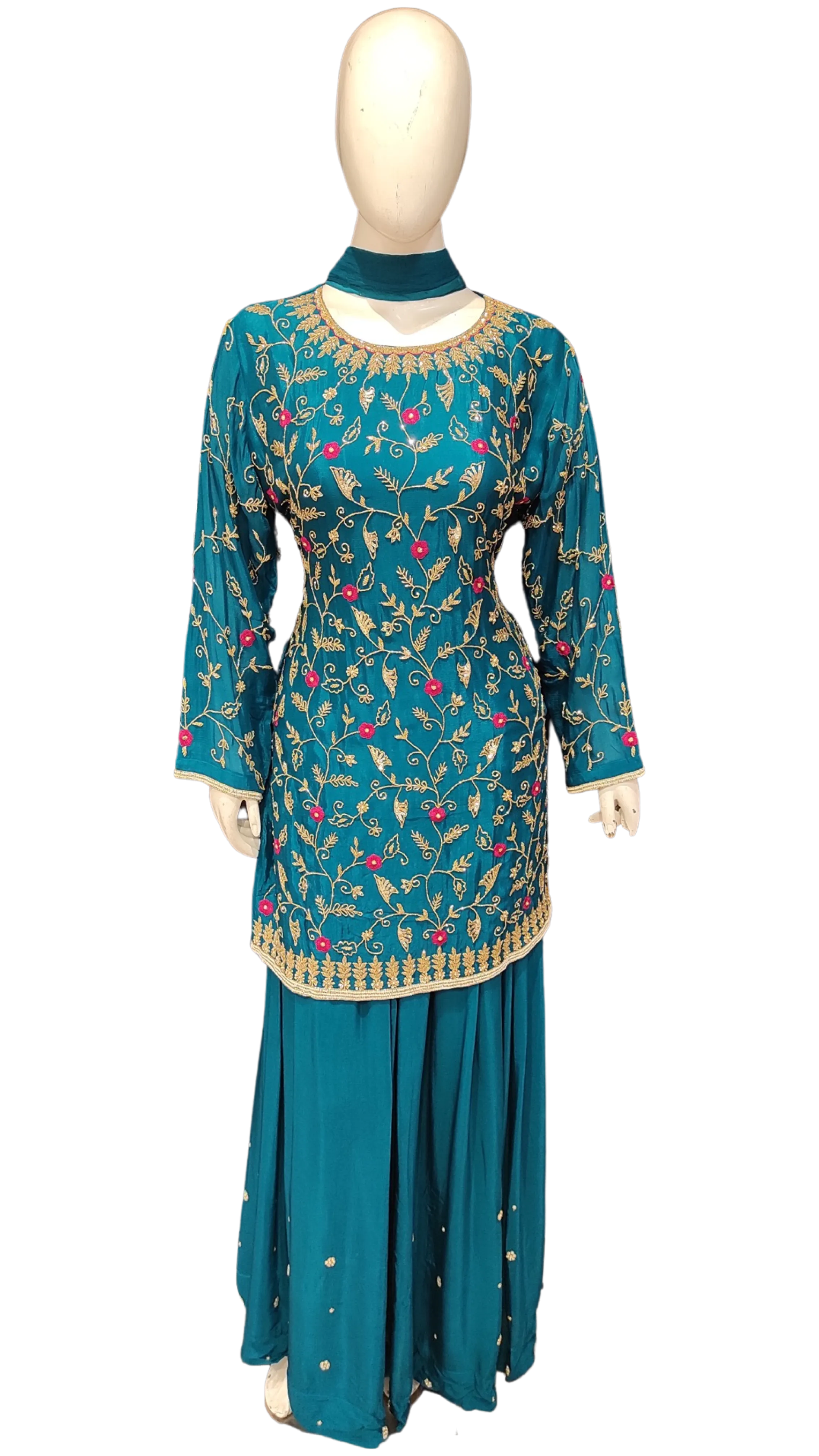 Chinon Kurti-Skirt With Hand Work