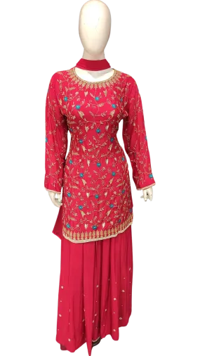 Chinon Kurti-Skirt With Hand Work