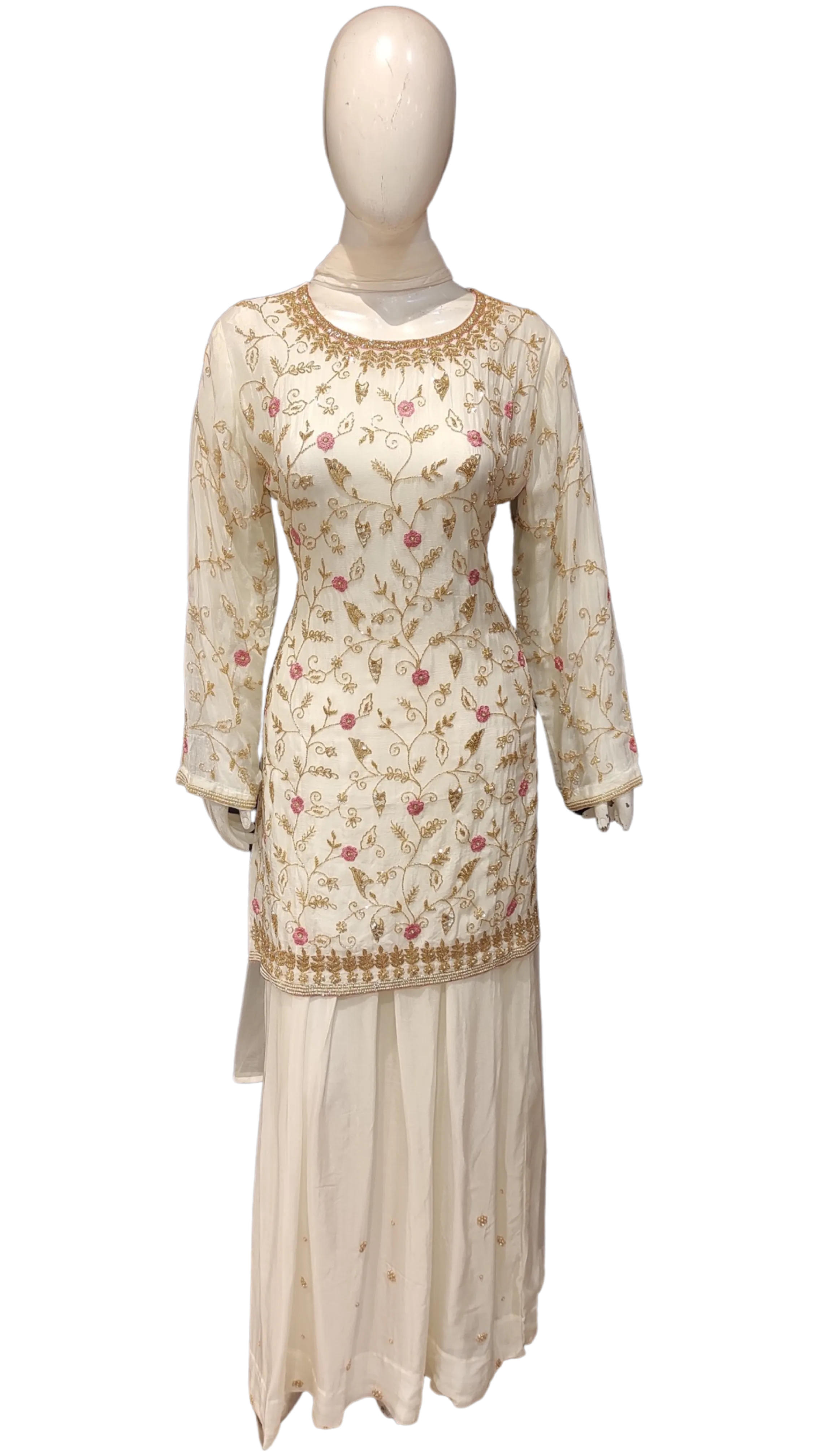 Chinon Kurti-Skirt With Hand Work