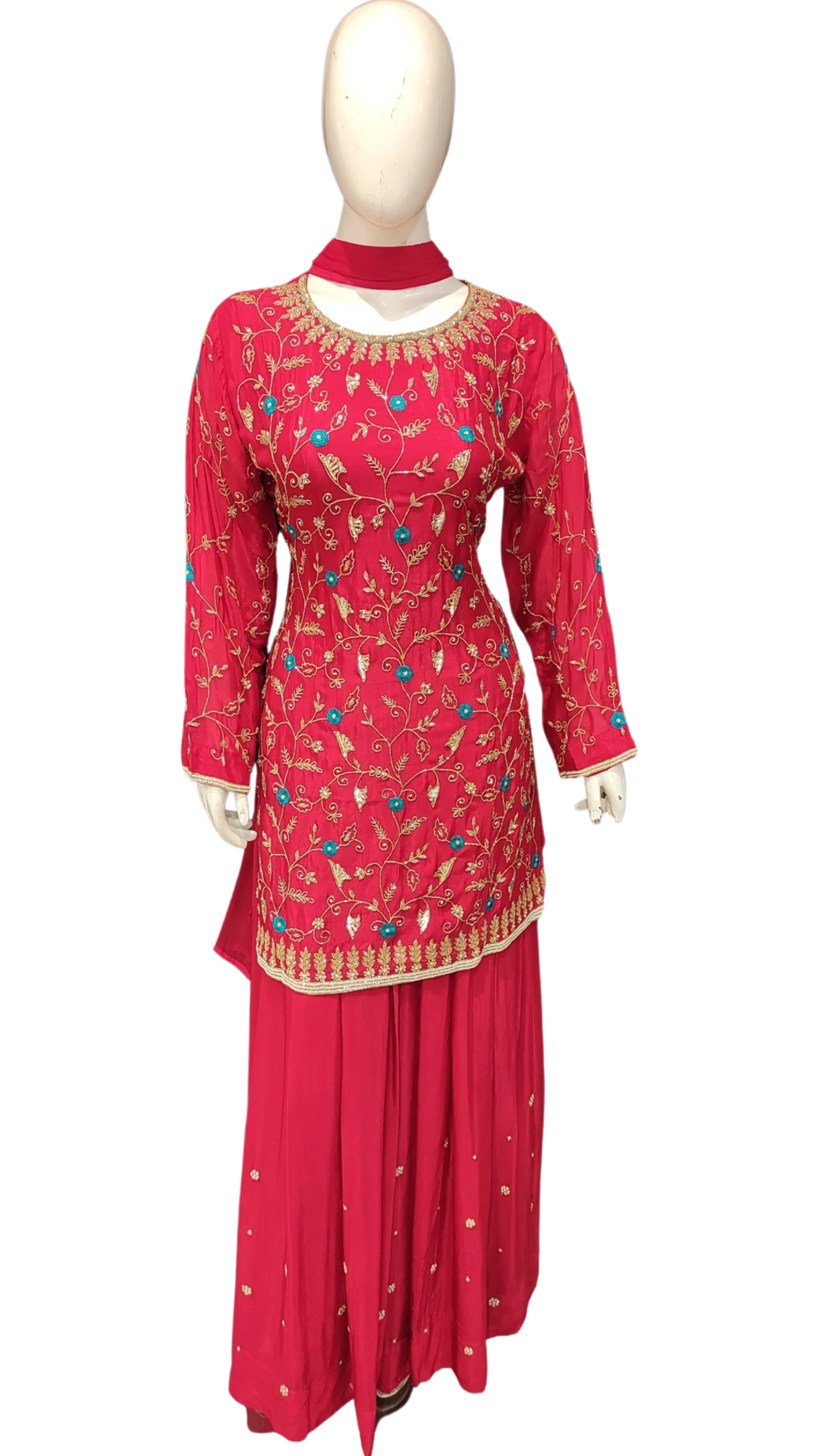 Chinon Kurti-Skirt With Hand Work