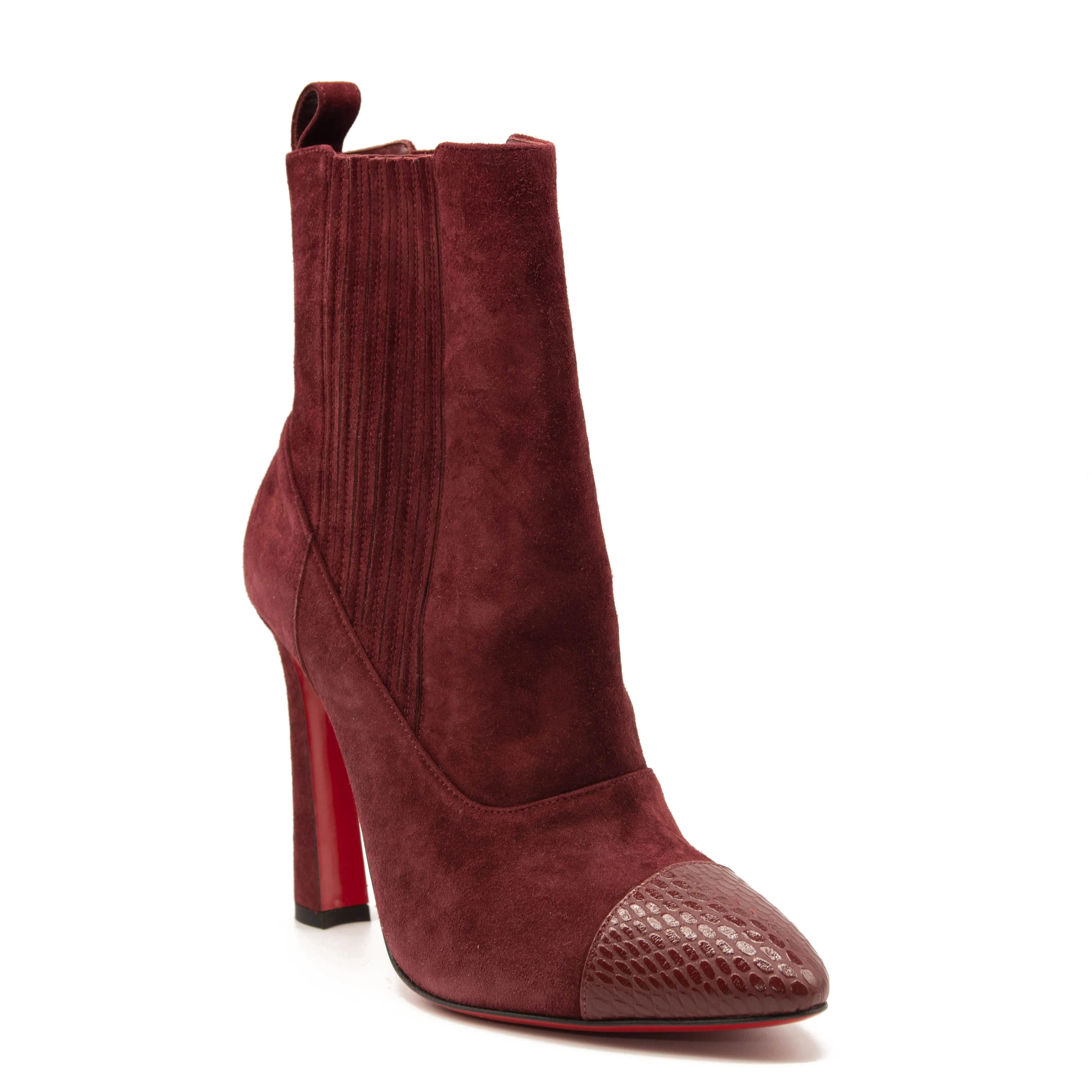 Christian Louboutin Me In The 90s Maroon Suede Snake High Heel Ankle Booties 37.5