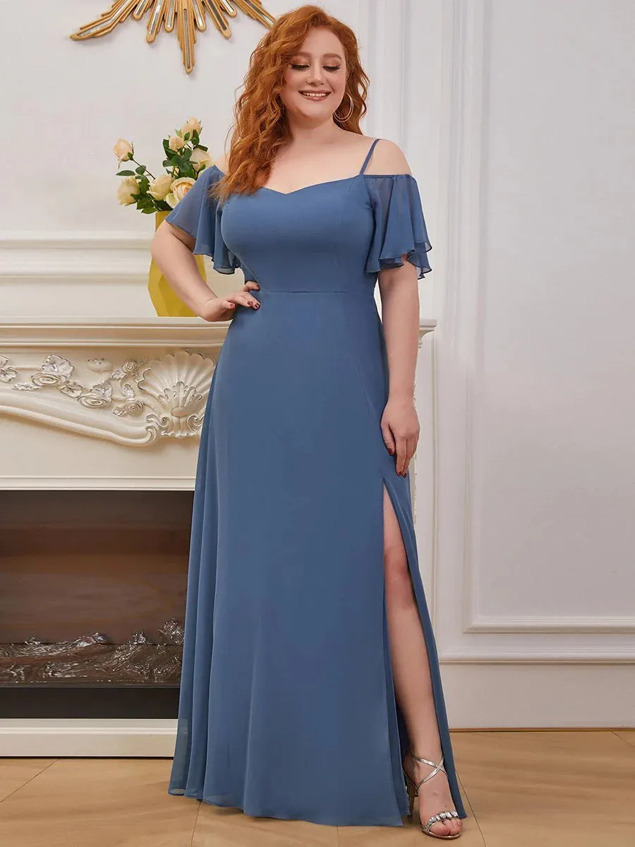 Cold Shoulder Flowy Thigh Slit Plus Size Evening Dress