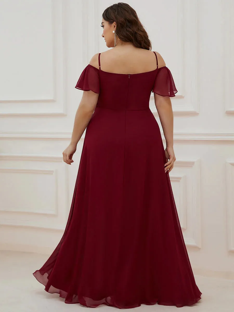 Cold Shoulder Flowy Thigh Slit Plus Size Evening Dress