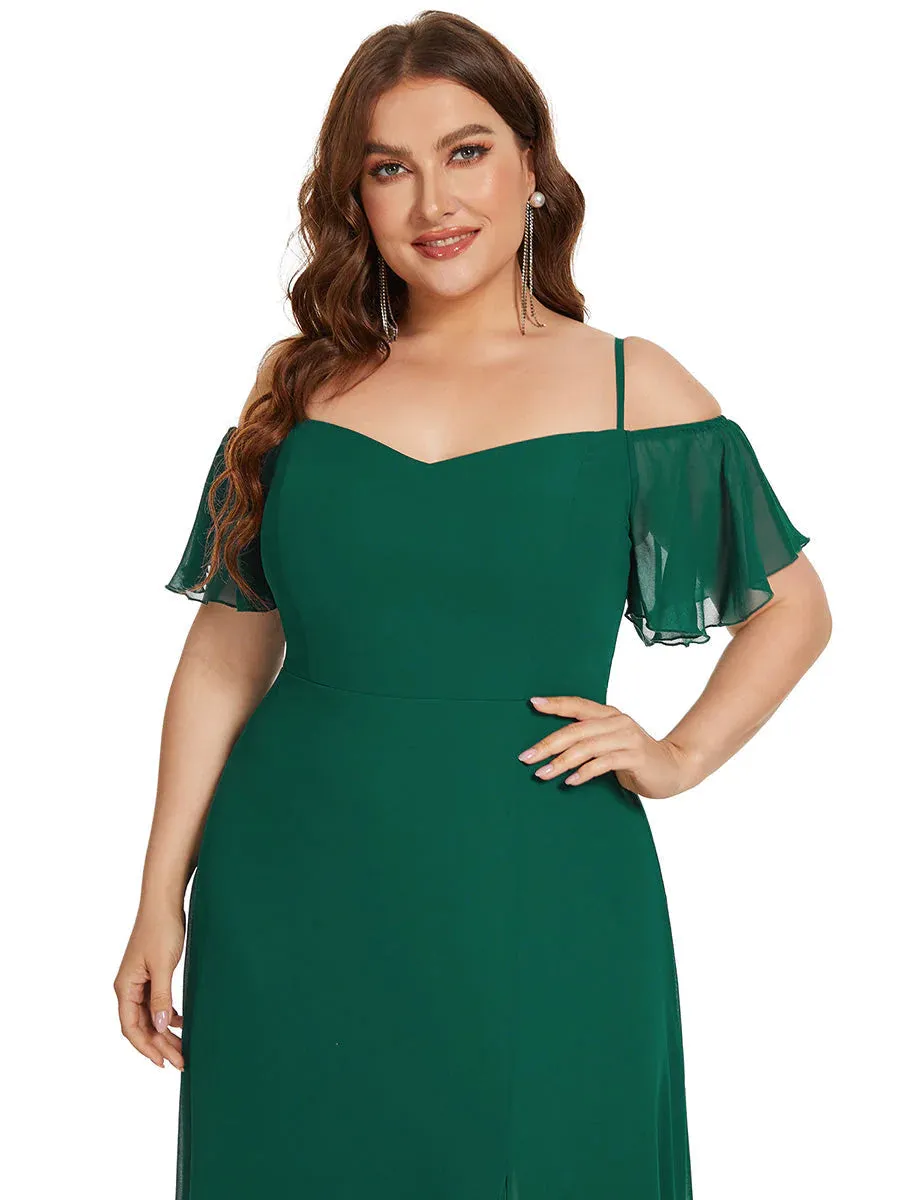 Cold Shoulder Flowy Thigh Slit Plus Size Evening Dress