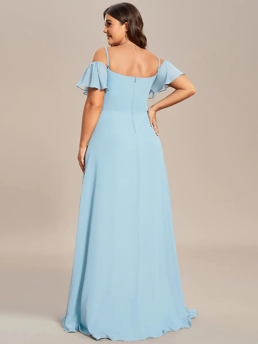 Cold Shoulder Flowy Thigh Slit Plus Size Evening Dress