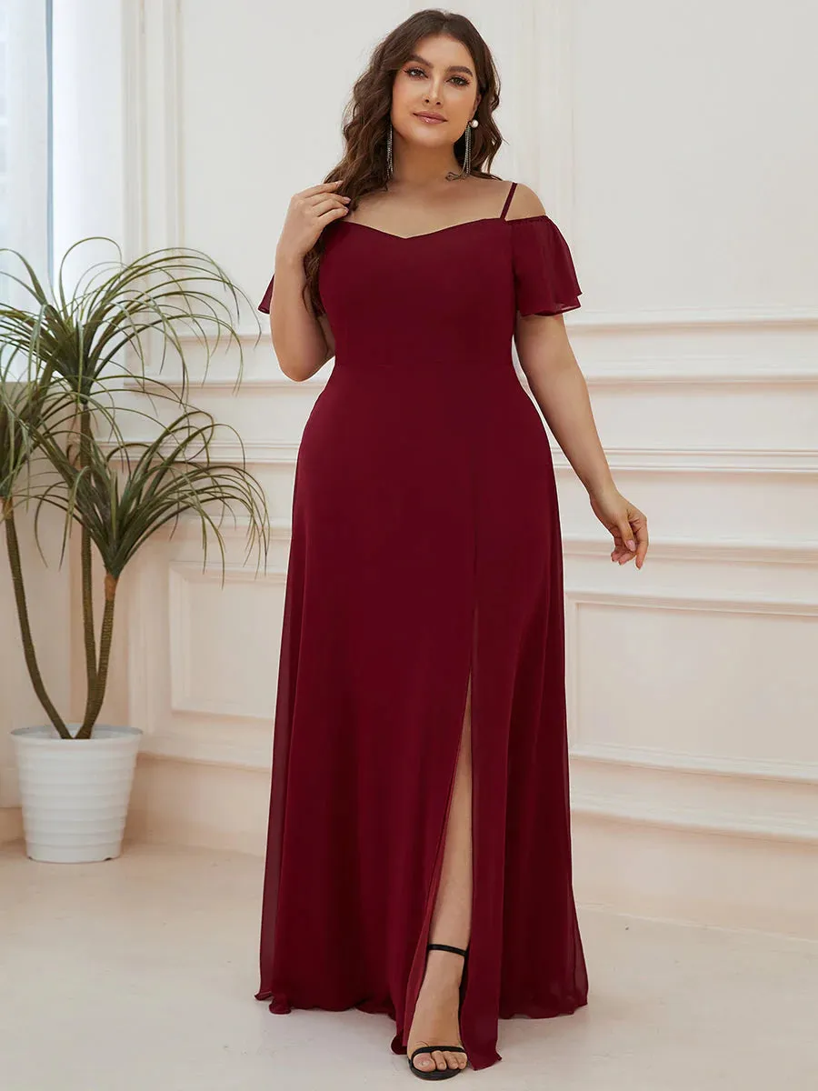 Cold Shoulder Flowy Thigh Slit Plus Size Evening Dress