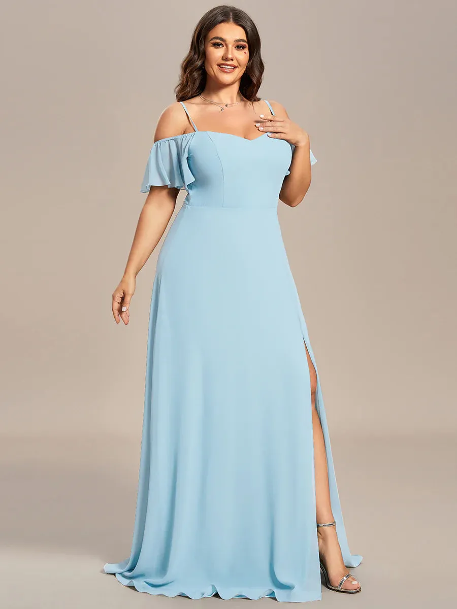 Cold Shoulder Flowy Thigh Slit Plus Size Evening Dress